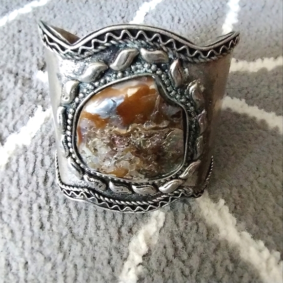 Abstract Abalone Shell Stone Cuff Bracelet - Picture 6 of 11